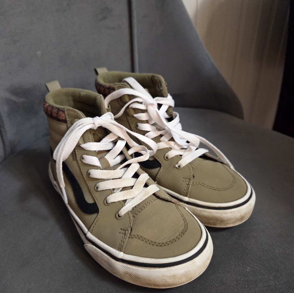 Olive High-Top Vans with White Laces